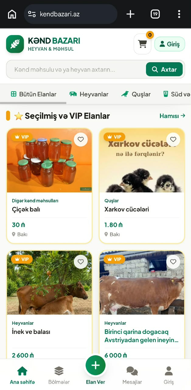 KəndBazarı.az mobile website interface